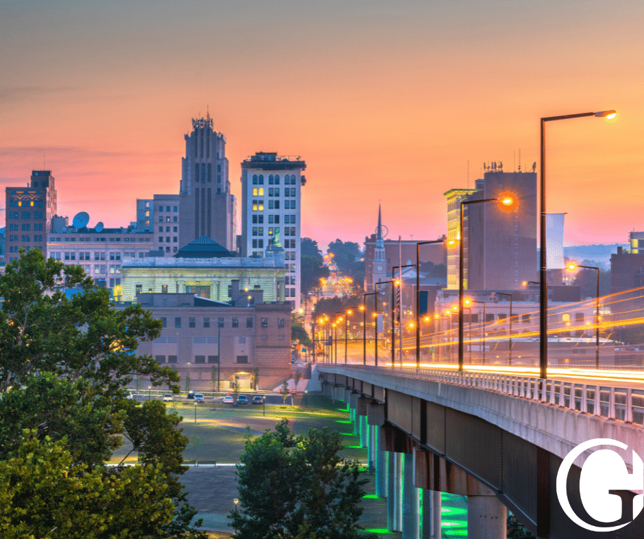 Youngstown, Ohio downtown at sunset