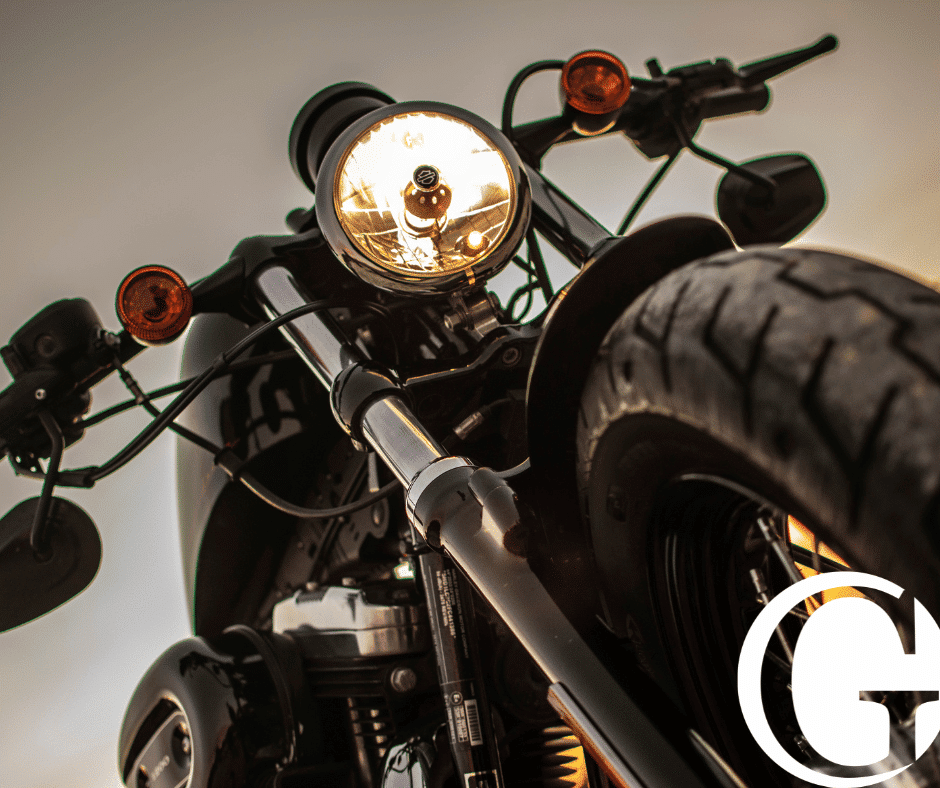 Close up of the front of a motorcycle