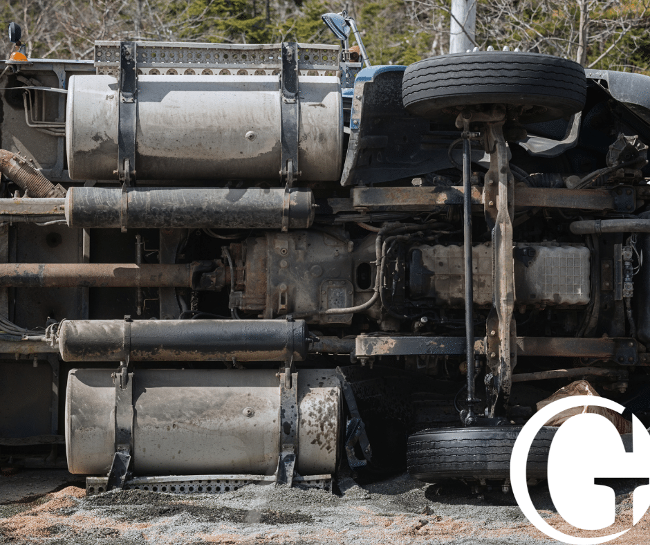 Truck on its side after an accident