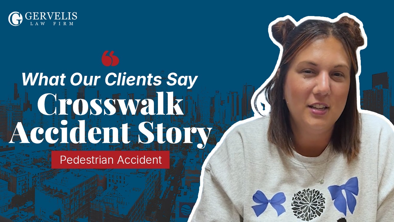 Client headshot over crosswalk accident story thumbnail text