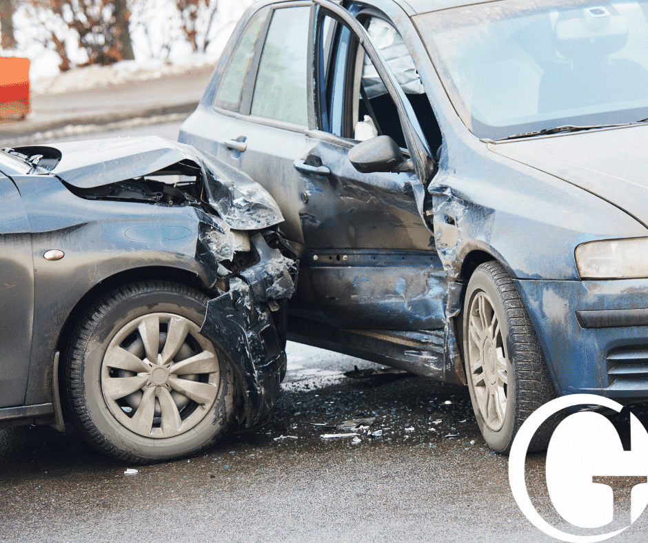 Close up of a t bone car accident