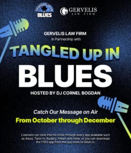 Tangled Up in Blues partnership with Gervelis Law Firm flyer