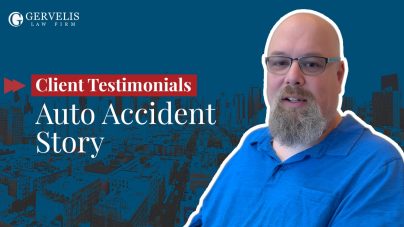 Thumbnail photo that says "Client Testimonial: Auto Accident Story" with cutout of clients face
