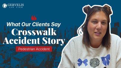 Client headshot over crosswalk accident story thumbnail text